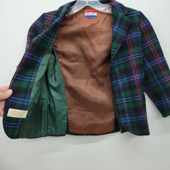 Vintage Sakowitz Elegant Heir Wool Plaid Lined Children's Suit Jacket Blazer - Picture 13 of 15